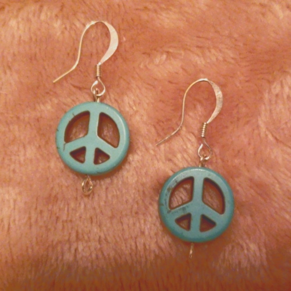 Turquoise Peace Symbol French Drop Earrings